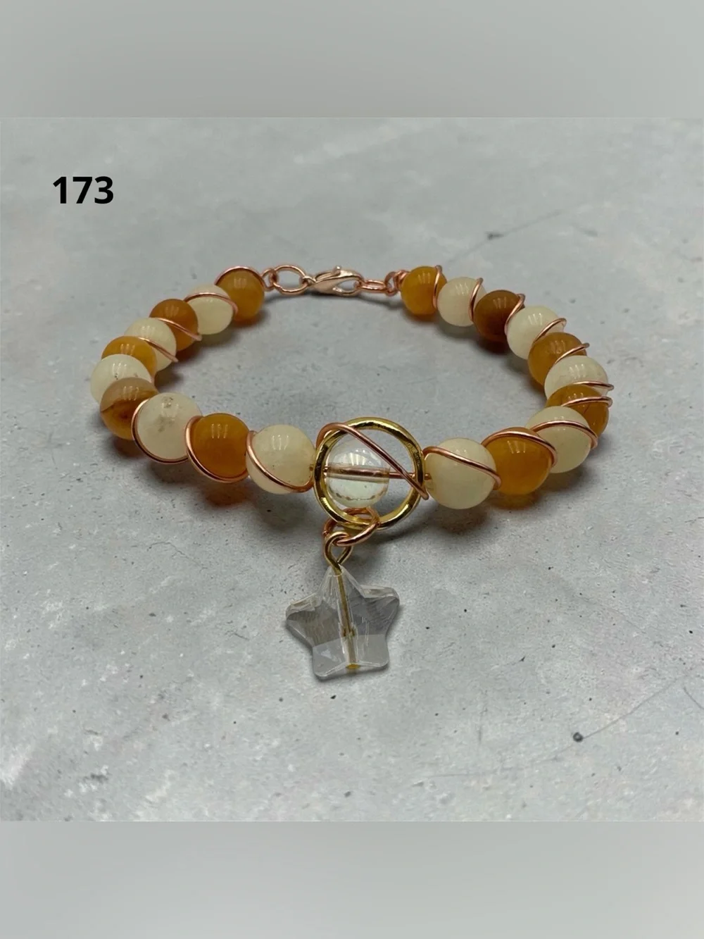 Handmade Beaded Bracelet with Crystal Star Charm, Gold Wire Wrap